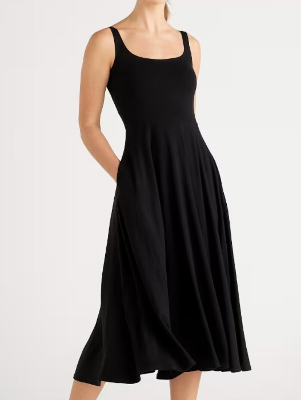 Quince Black Tencel Fit And Flare Dress - Petite - Shortened Straps